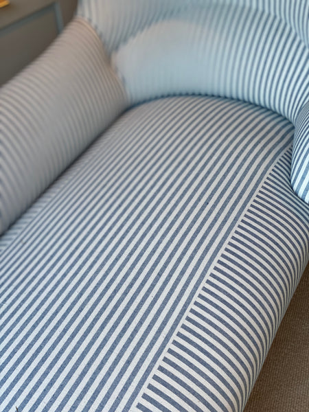 Long Chaise in Blue &  White Ticking