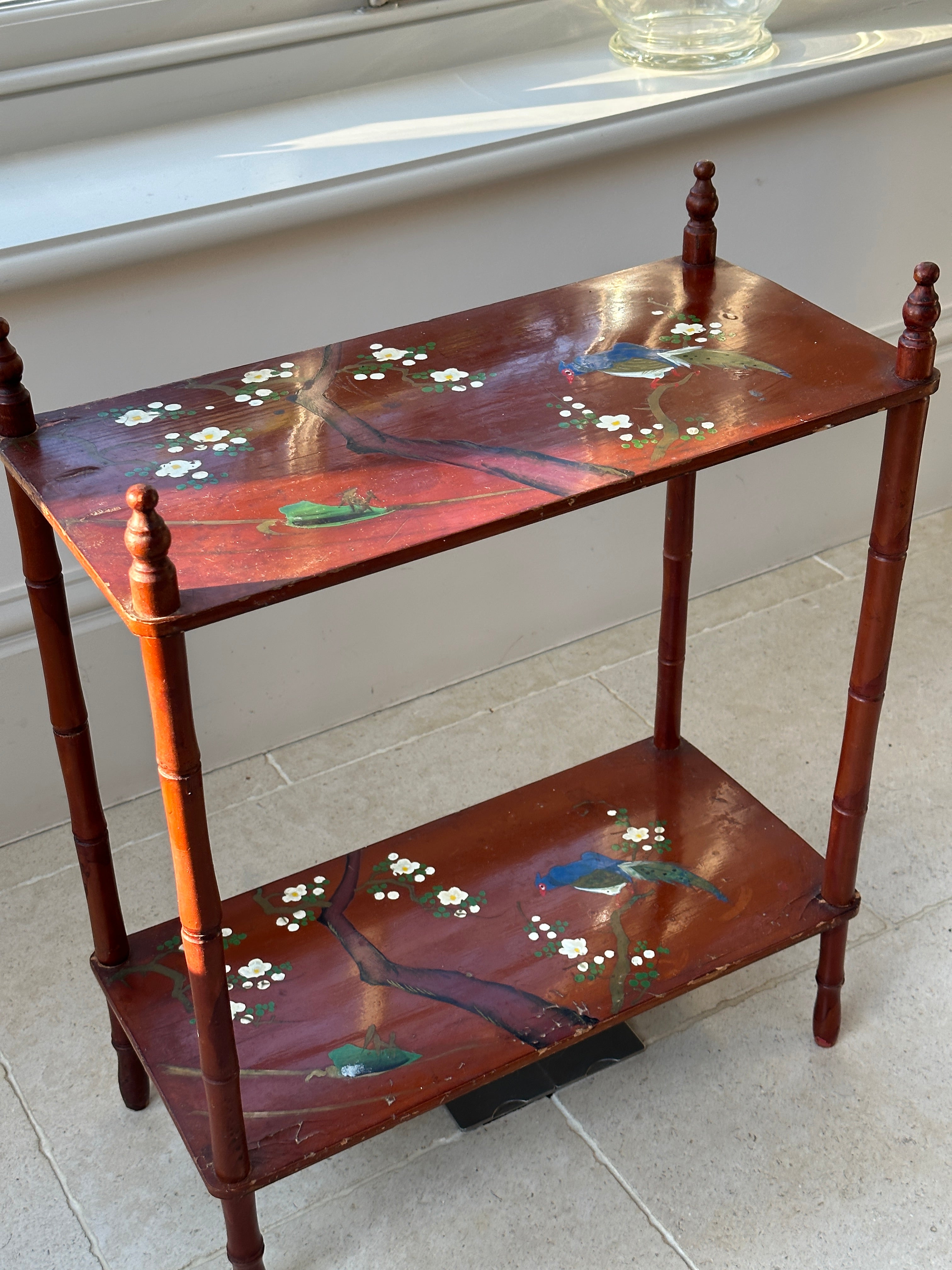 Sweet Painted Etagere with decorative chinoiserie exotic birds