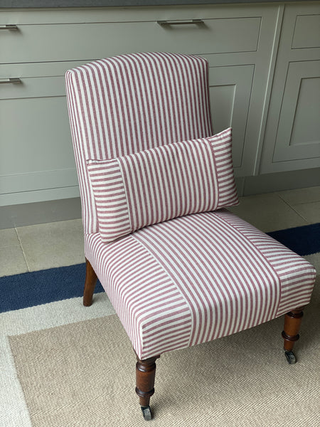 19th C Slipper Chair in Red & White Ticking