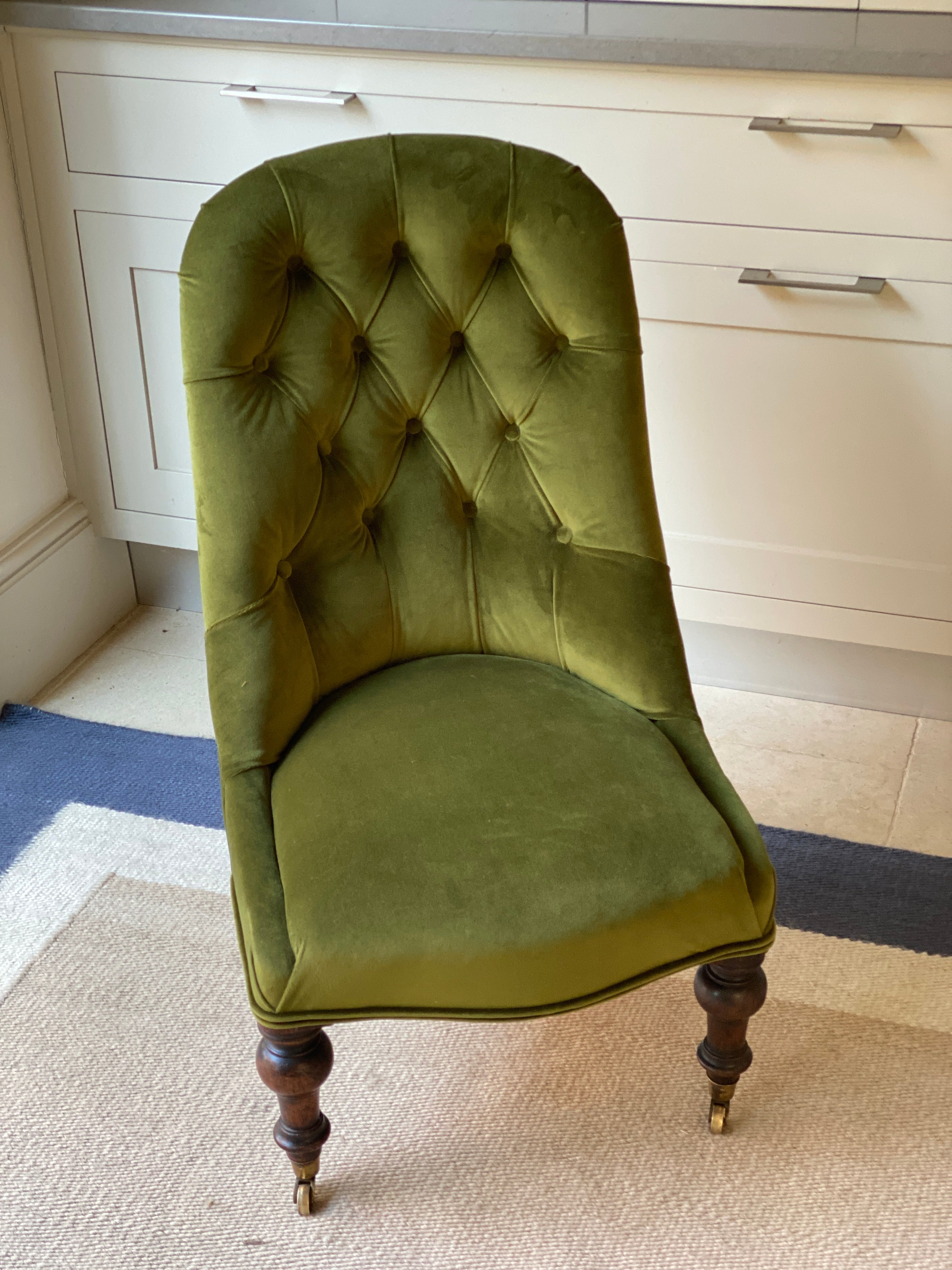 C19th French Slipper Chair in DG Green Velvet