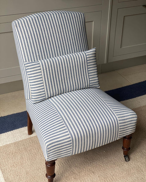 19th C French Slipper Chair in Blue & White Ticking