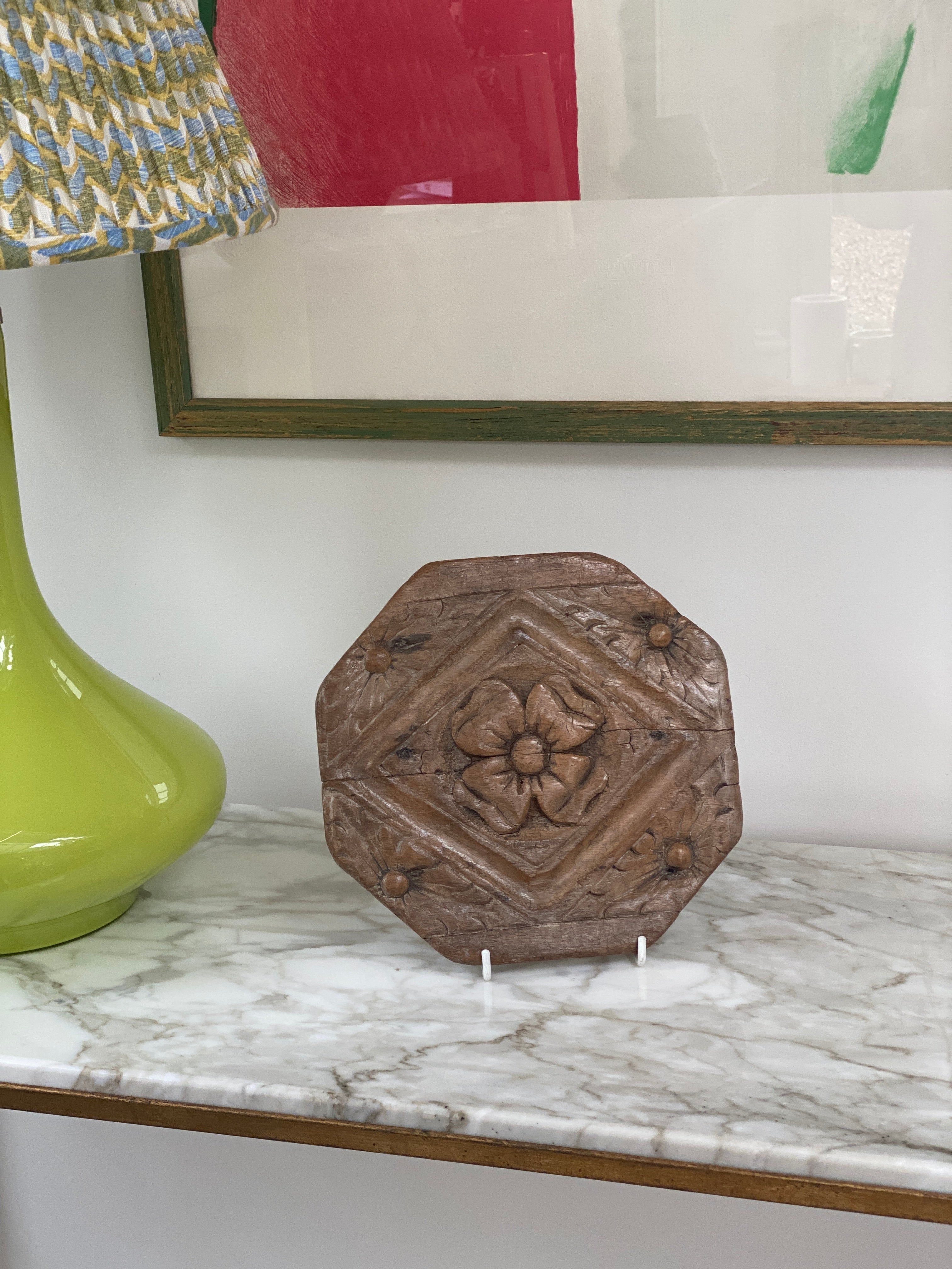 C17th Octagonal Carved Limewood Panel with Yorkshire Rise