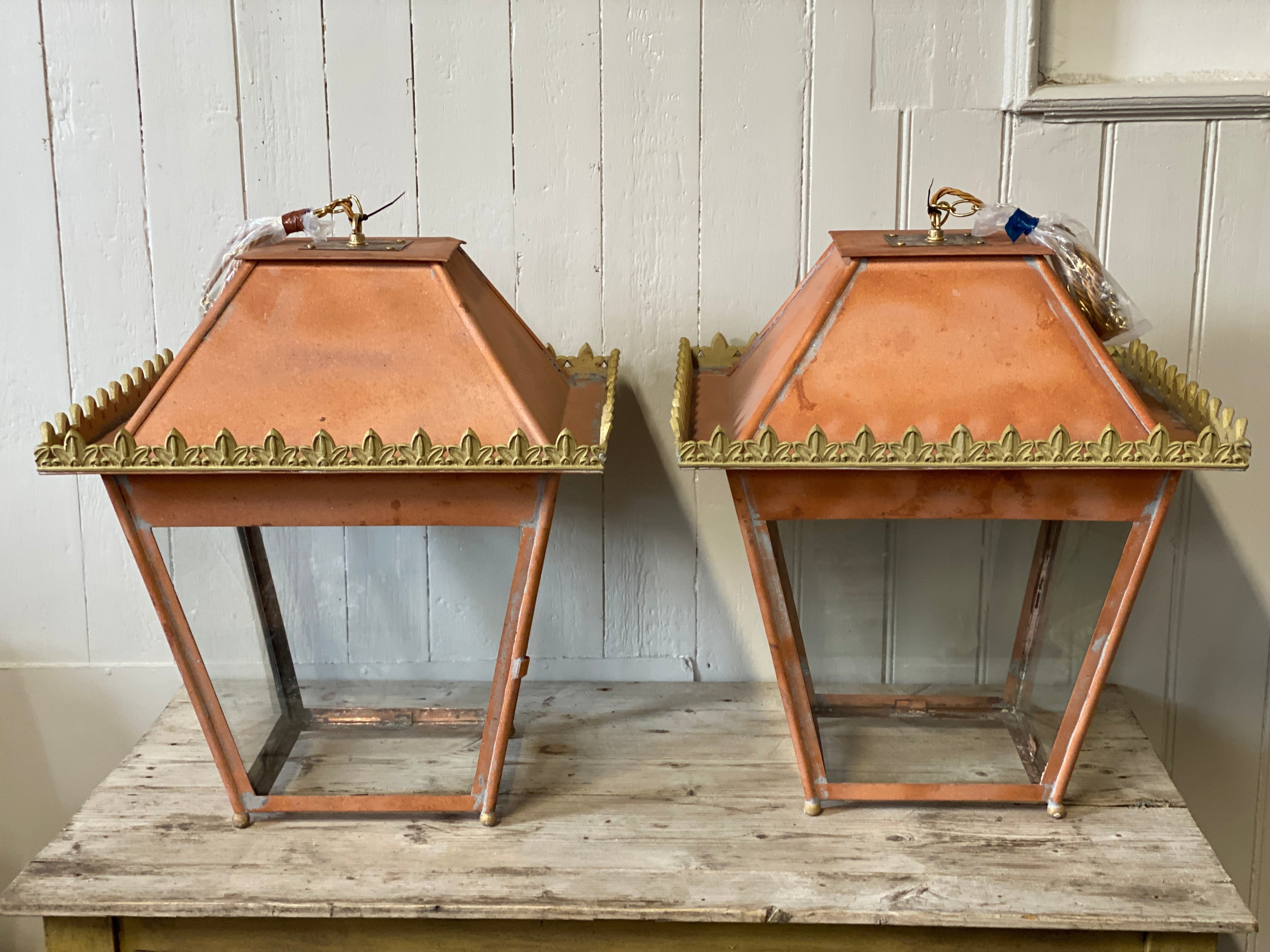 Pair of Early 20th Century Copper & Brass Lanterns