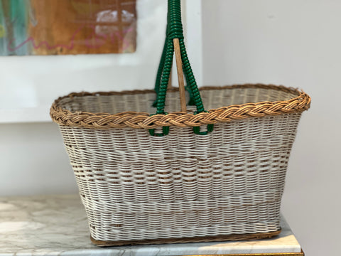 Vintage White Shopper with Green handle