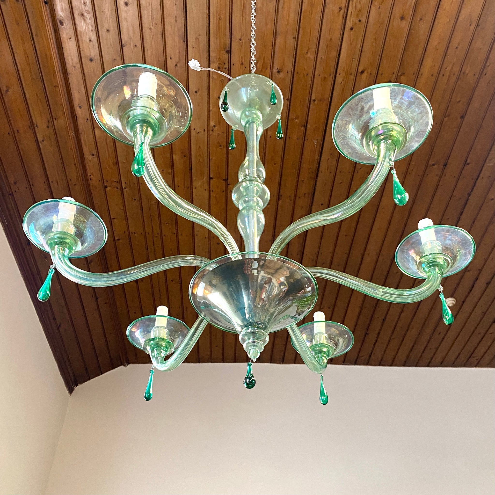 Beautiful 1920s Murano Venini Green Chandeliers