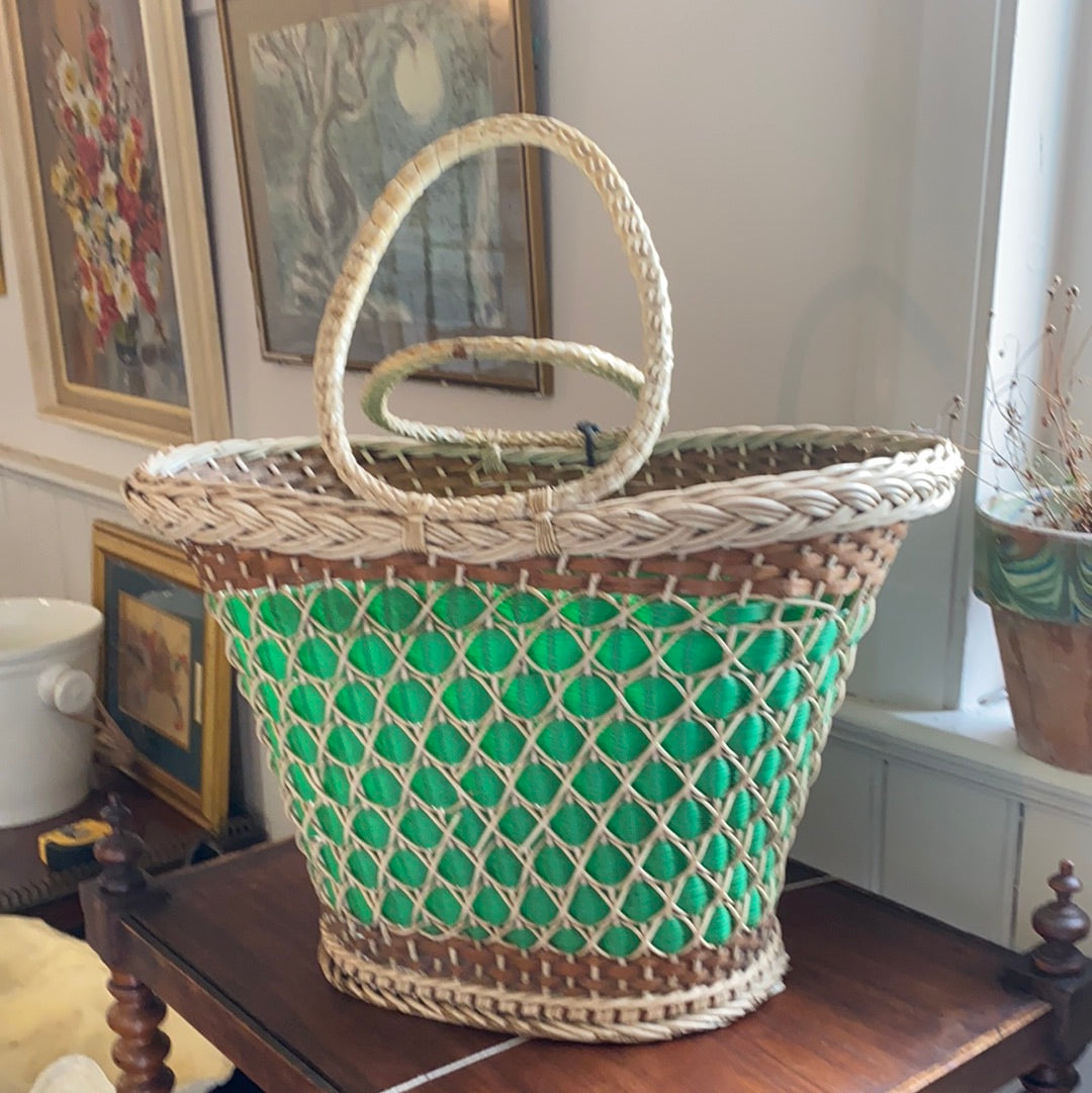Really Lovely Green and Cream Shopping Basket