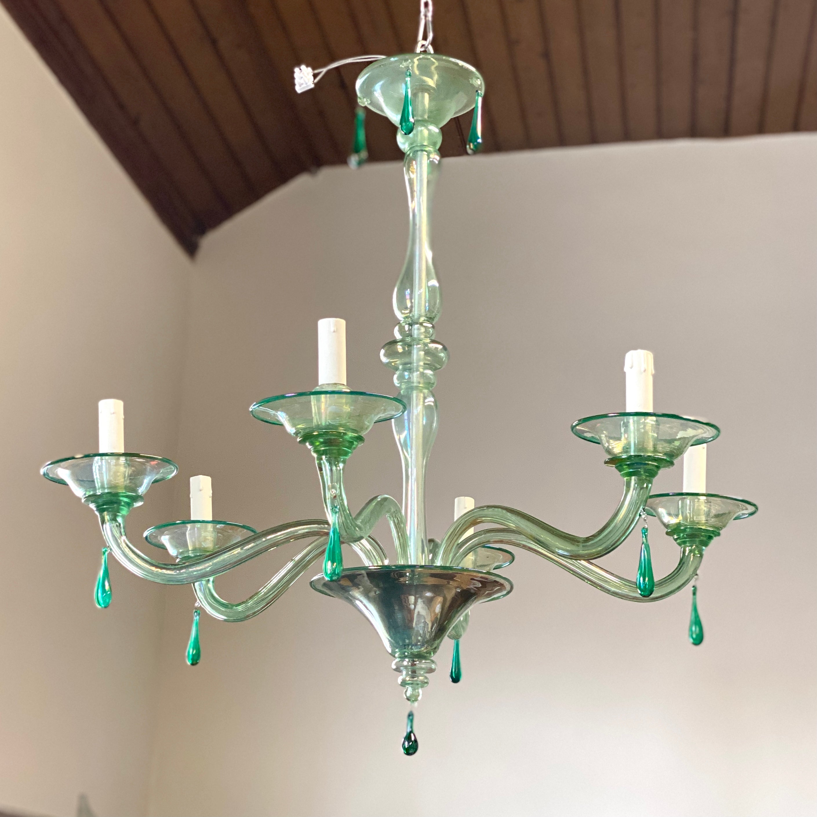 Beautiful 1920s Murano Venini Green Chandeliers