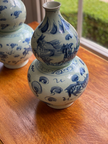 Pair Blue & White Double Gourd Vases