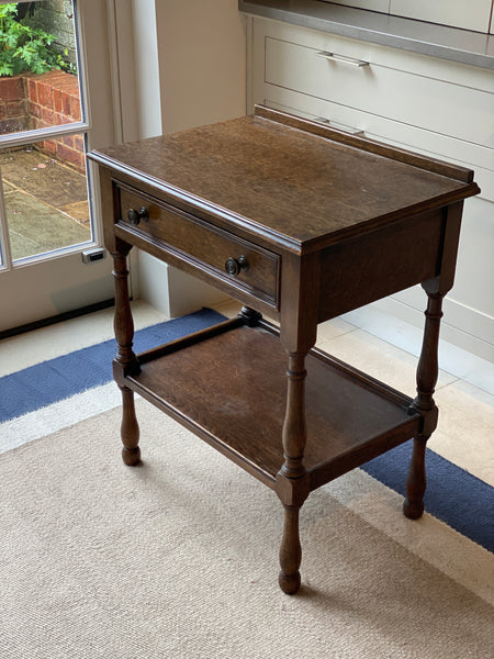 Heavy Oak Occasional Table with drawer & shelf