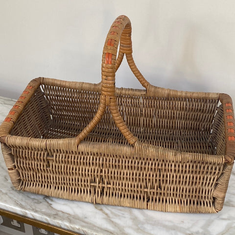 French Split Cane Basket with Orange Accents