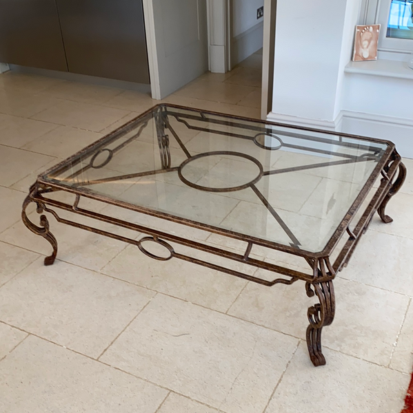 Large vintage glass topped table