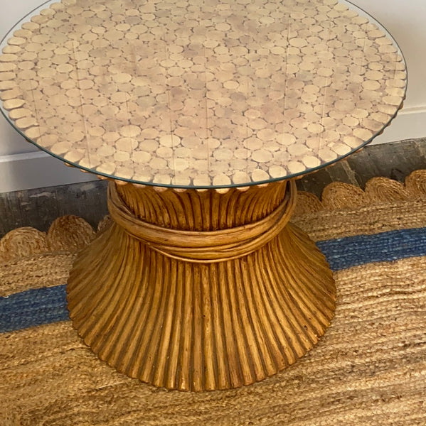 Original McGuire Wheatsheaf Occasional Table with glass top