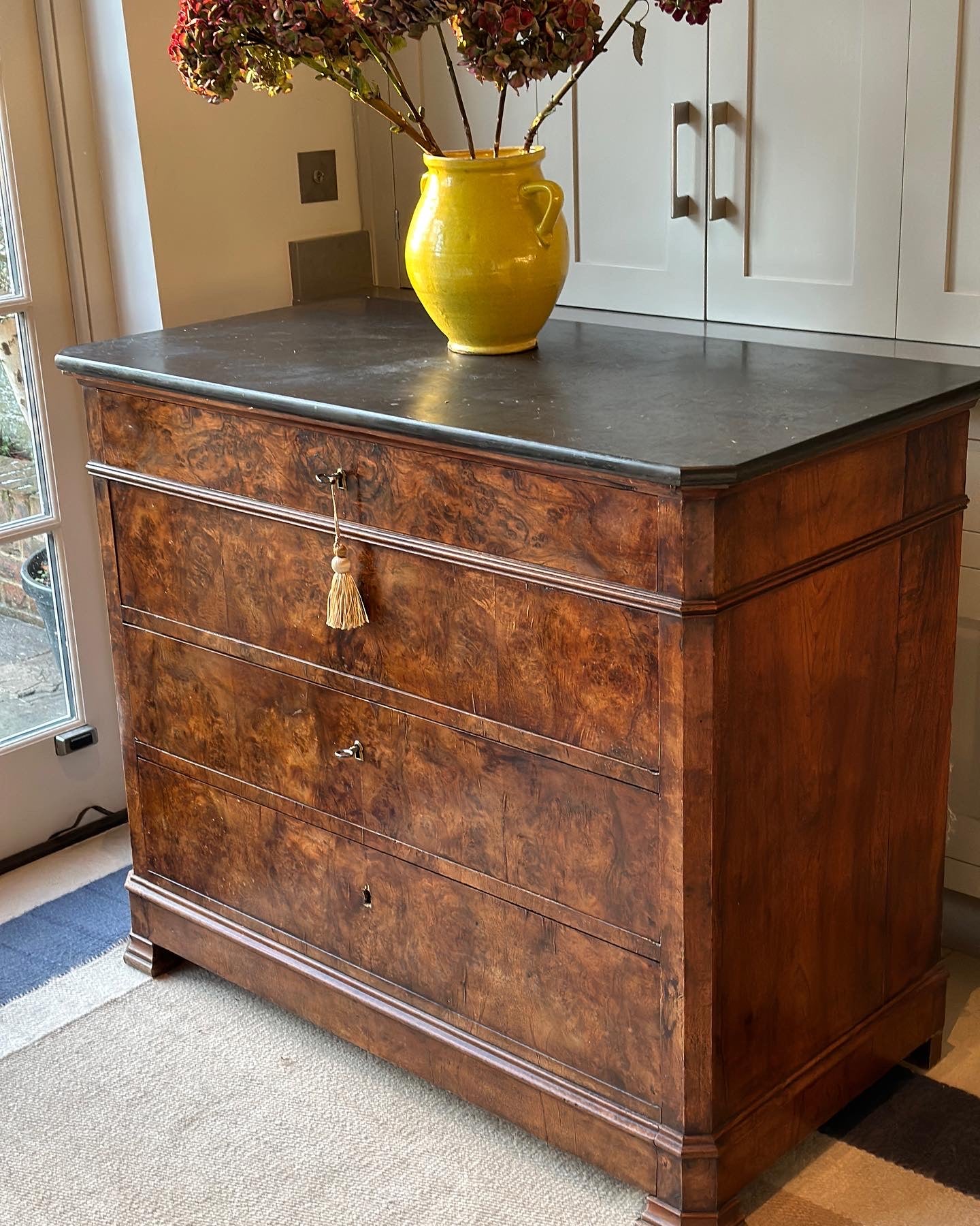 French Burr Walnut Commode and marble top