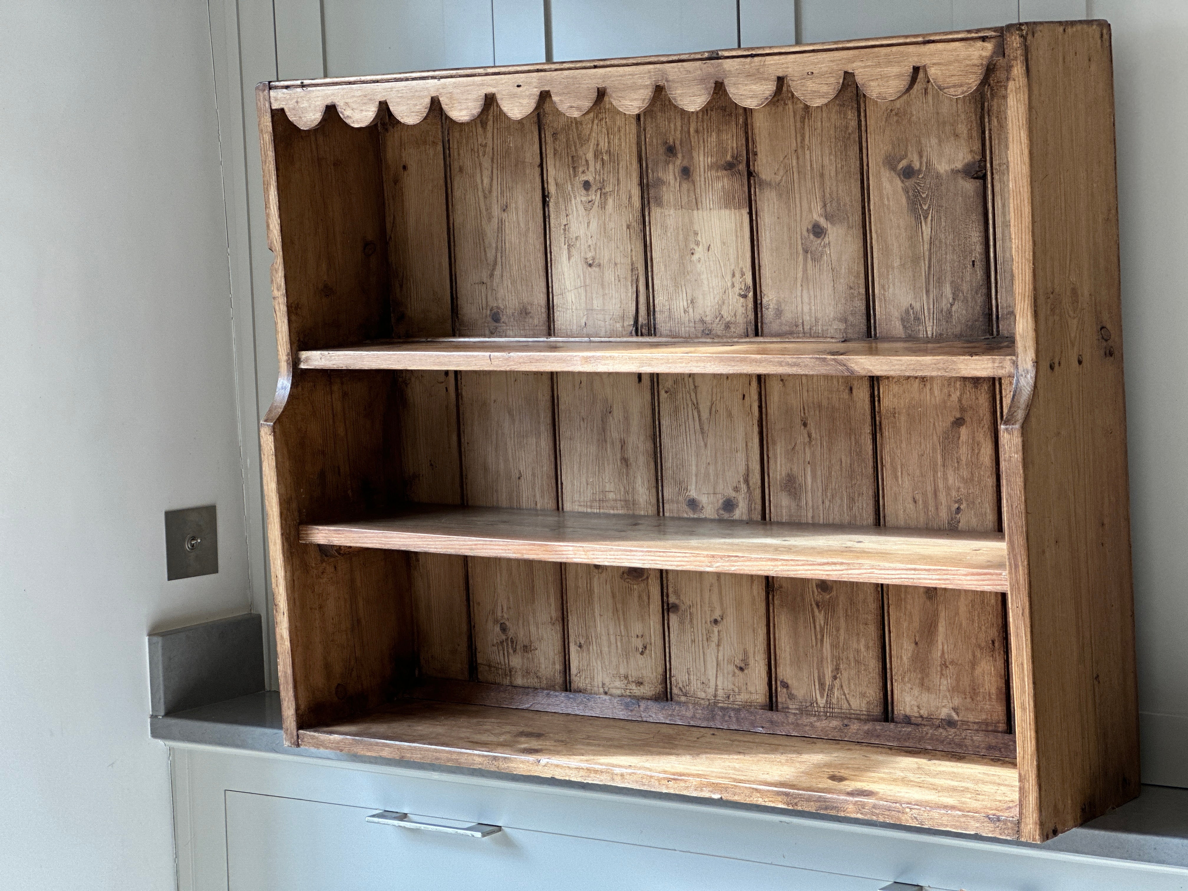 Golden Oak Hanging Shelves with Scallop Details