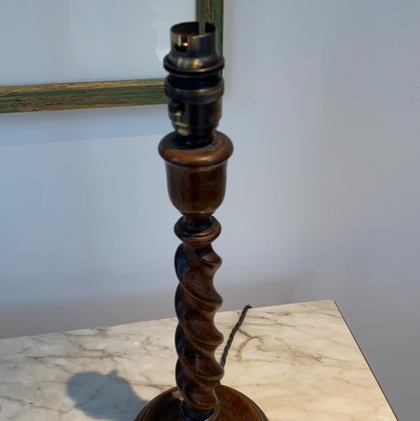 Barley twist wooden table lamp