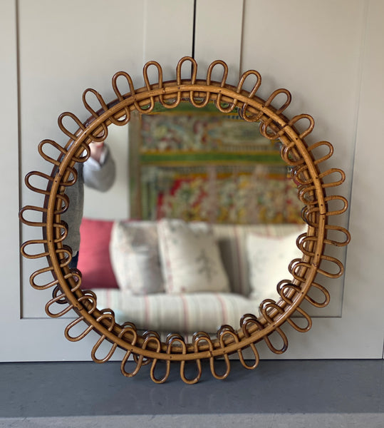 Albini Italian Mid Century Circular Cane Mirror