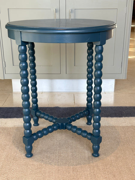 Vintage Bobbin Legged Table in Glossy Hague Blue