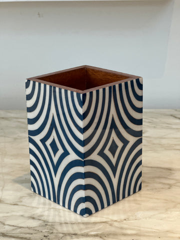 Marquetry Pen Holder - Blue & White Prism