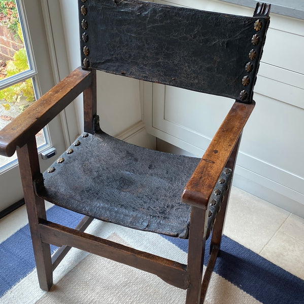 19th Century Spanish Leather Chair