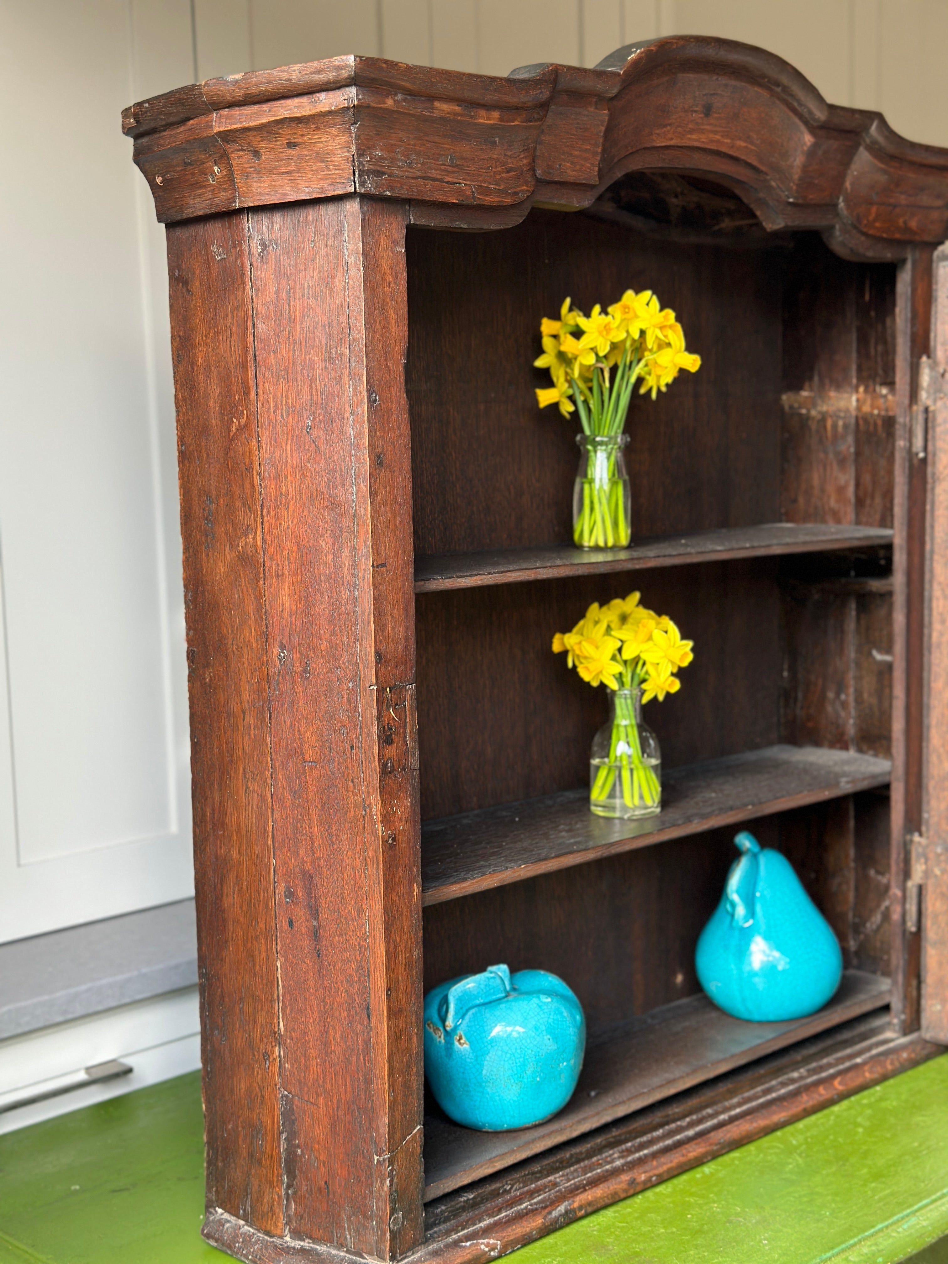 Antique Dark Oak Glazed Cabinet