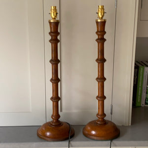 Lovely Pair of Tall Treen Candlestick Lamps
