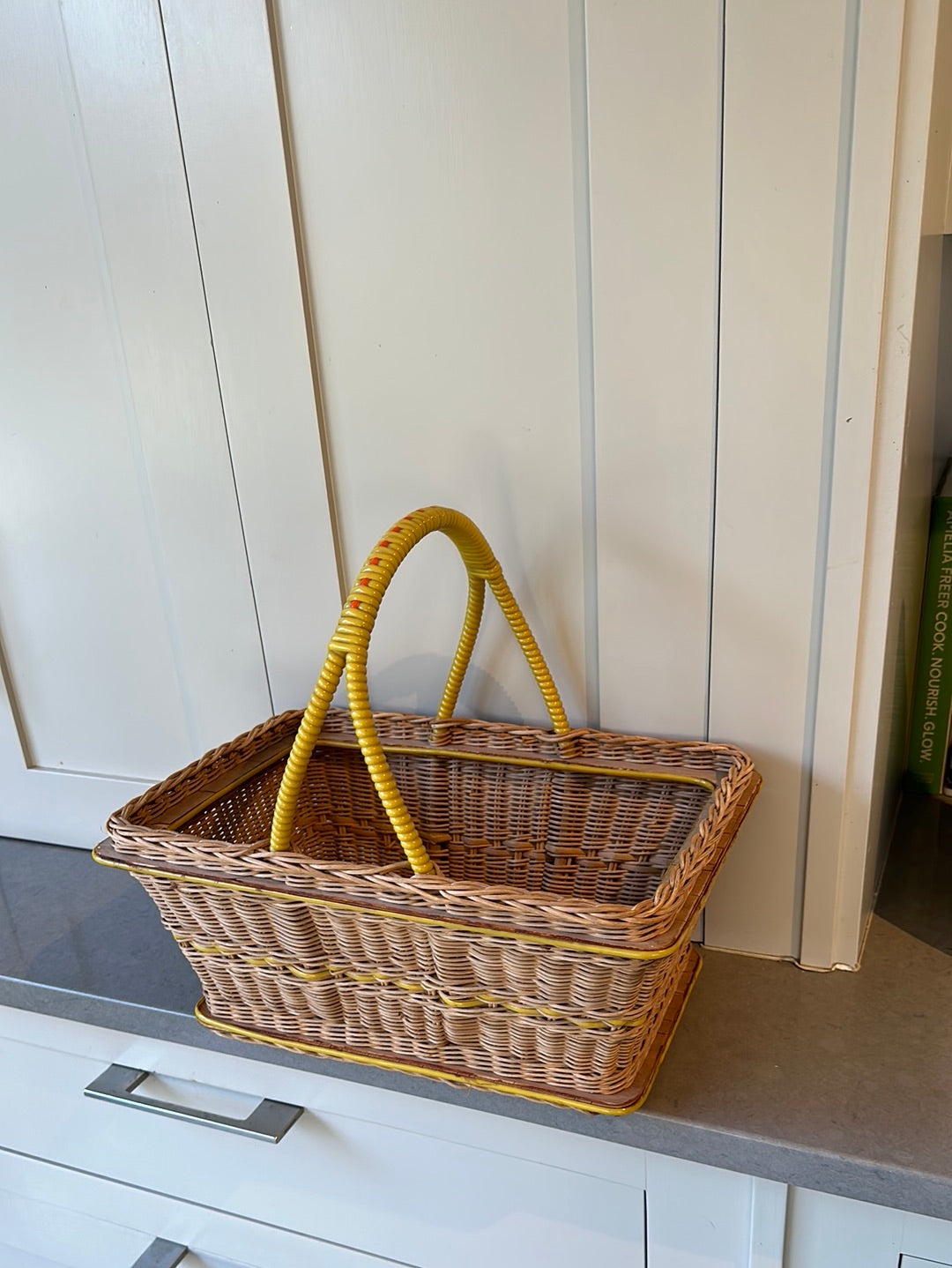 Vintage Wicker Shopper with Yellow Accents