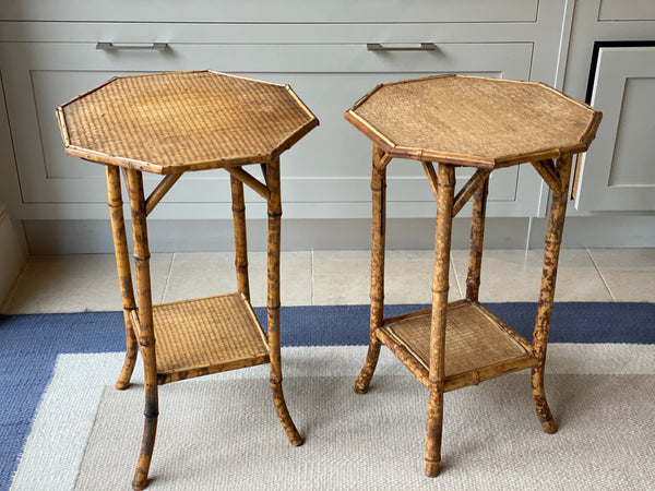 Pair of octagonal cane plant tables