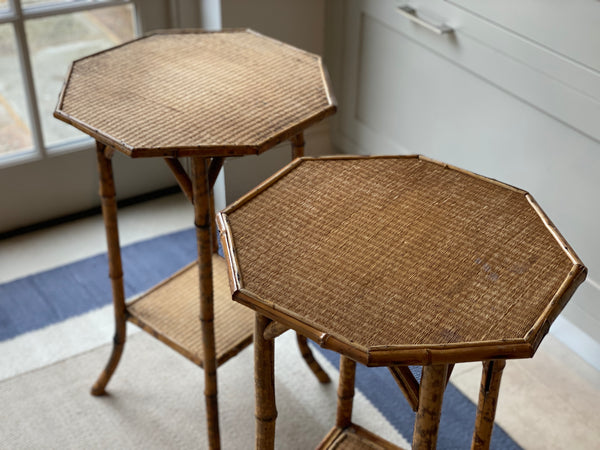 Pair of octagonal cane plant tables
