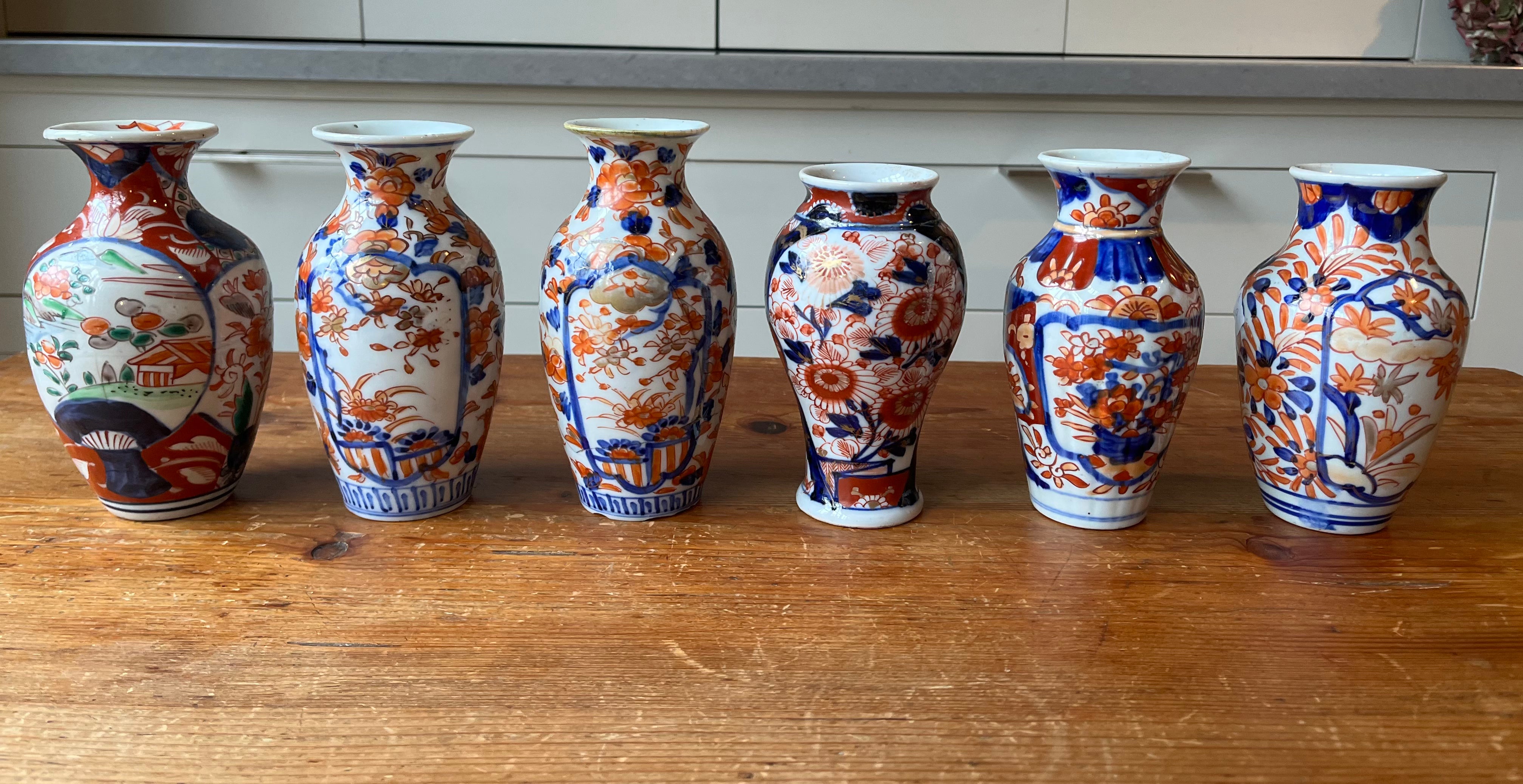 Collection of 6 Japanese Imari Vases