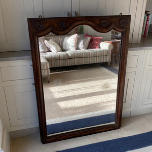 Large French Oak Mirror with Carved Petals