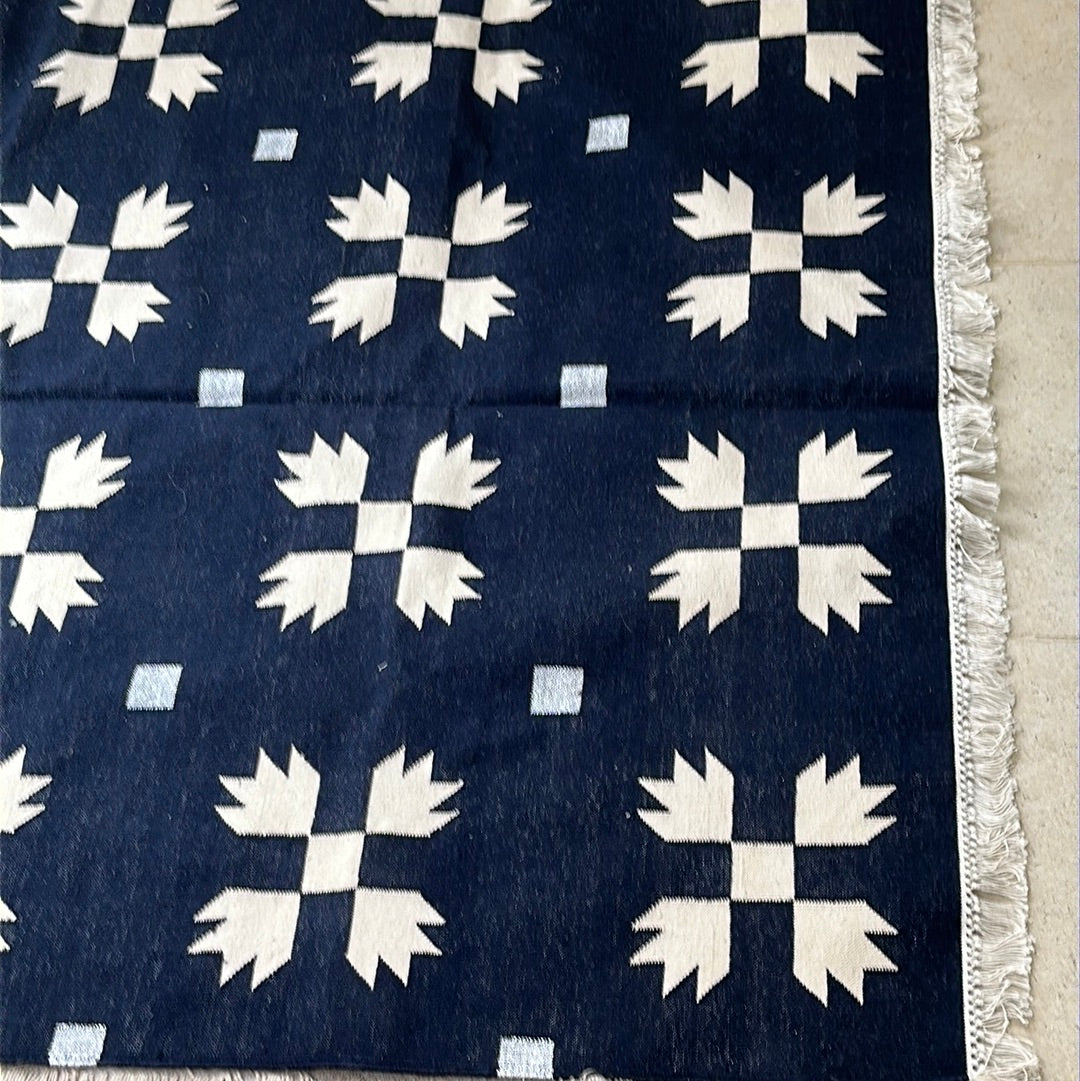 Cotton Dhurrie Rug Navy & Ivory