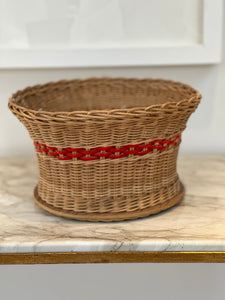 Vintage wicker planter with red banding