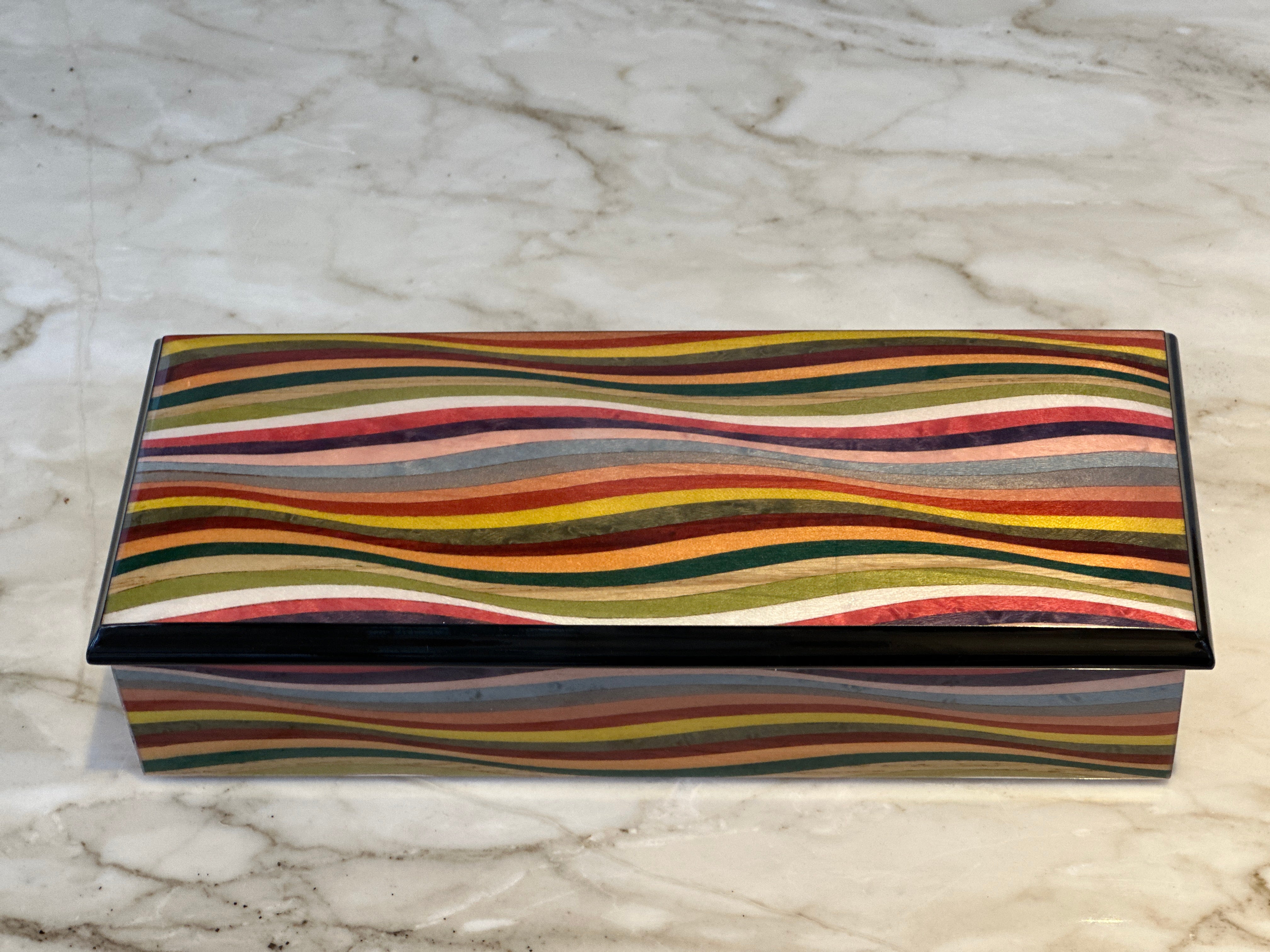 Rectangular Marquetry Box- Wavy Rainbow