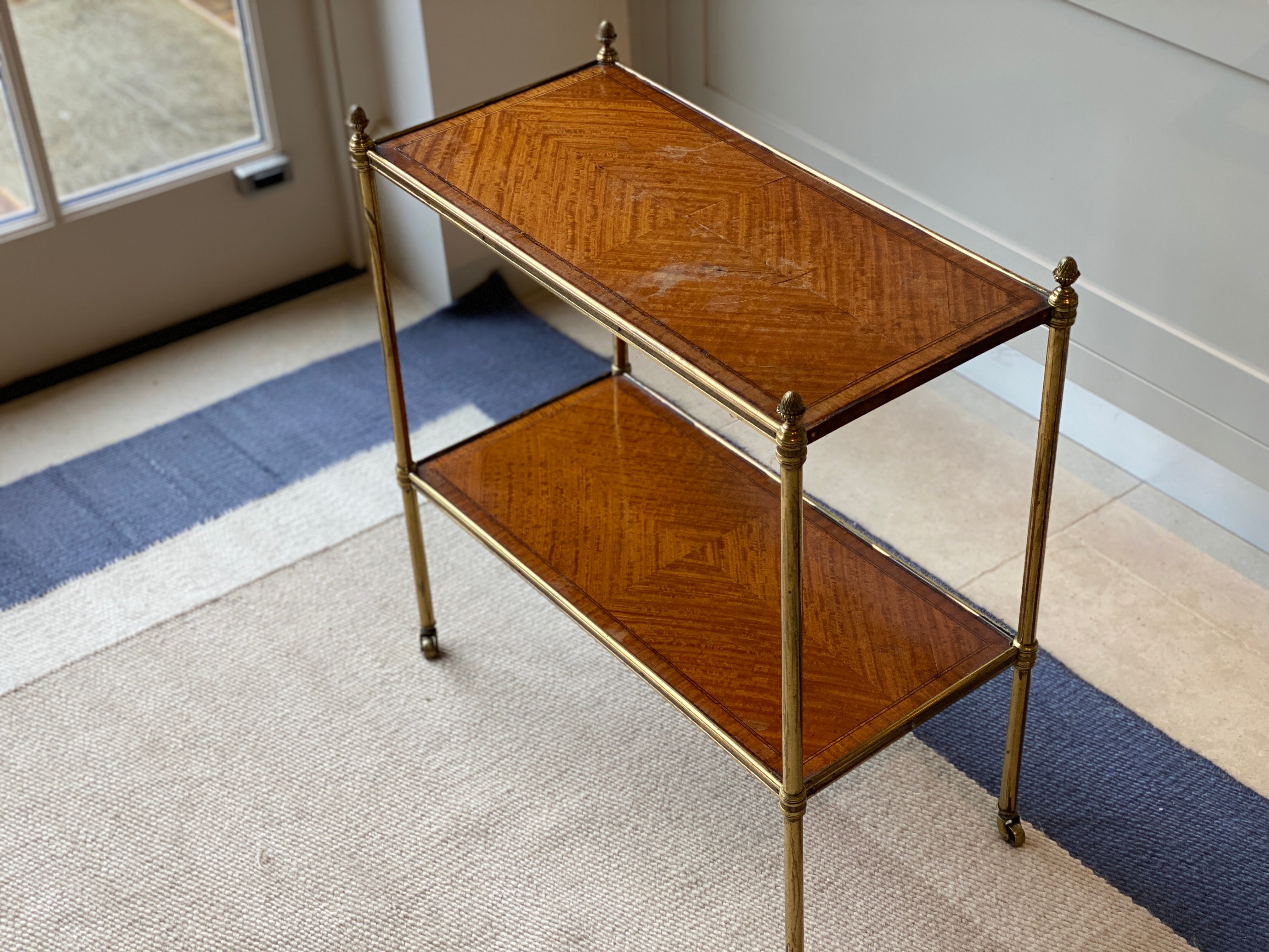 Satinwood & rosewood banded gilt brass etagere