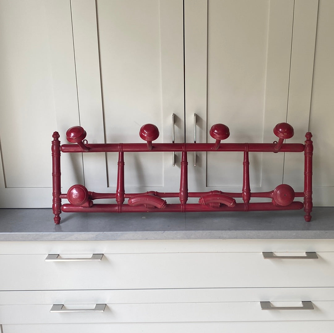 Red Faux Bamboo Hat and Coat Rack