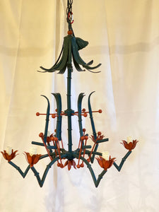 Vintage Pagoda Navy & Red toleware chandelier