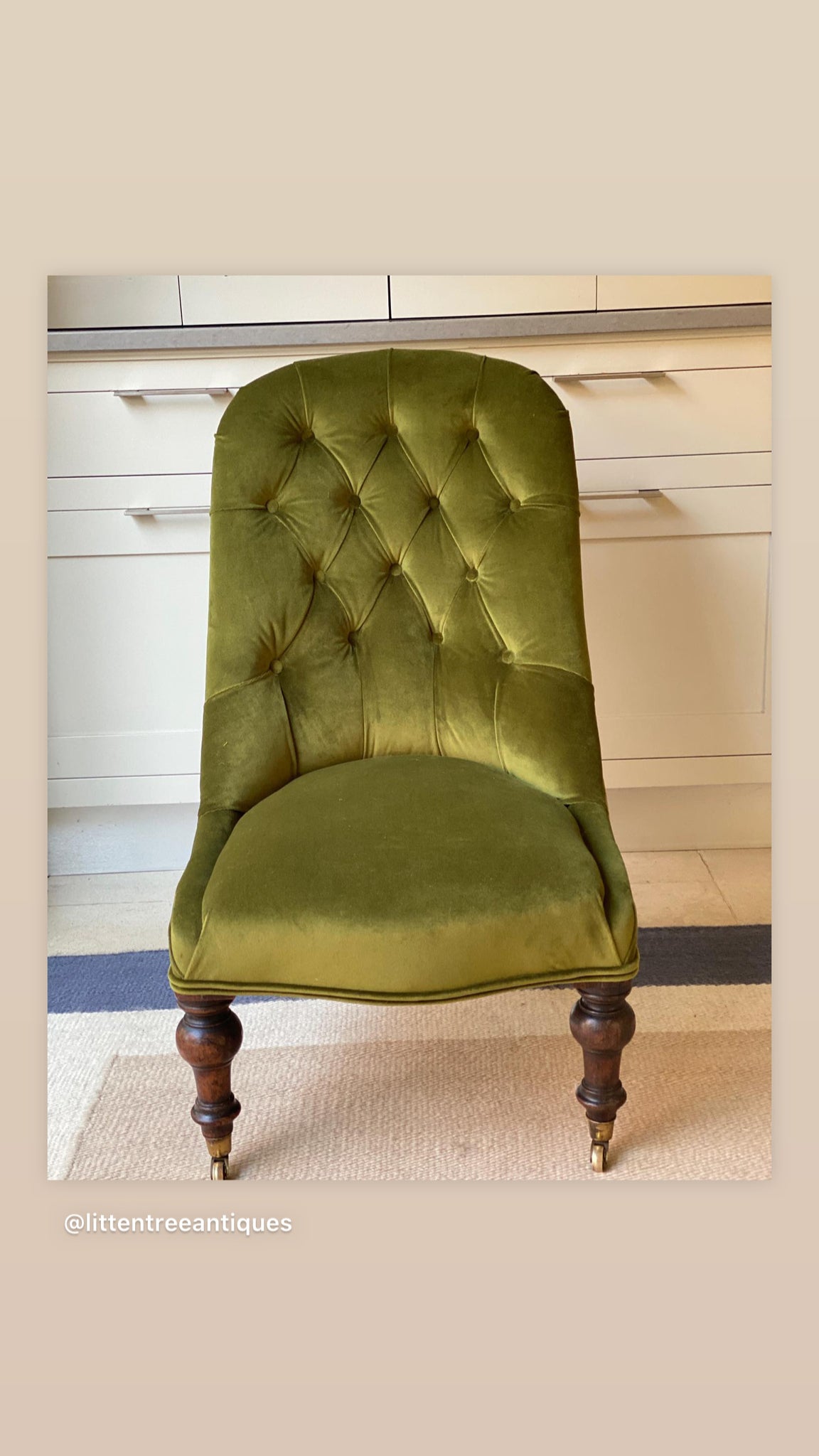 C19th French Slipper Chair in DG Green Velvet