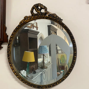 Circular Gilt Mirror with Decorative Bow