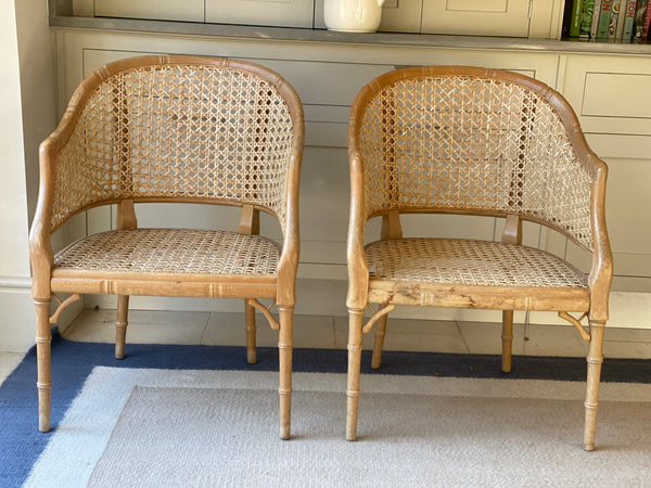 Pair of Vintage Cane Tub Chairs