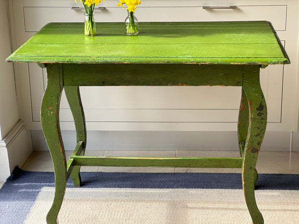 Rustic Hungarian Painted Side Table in Vivid Green