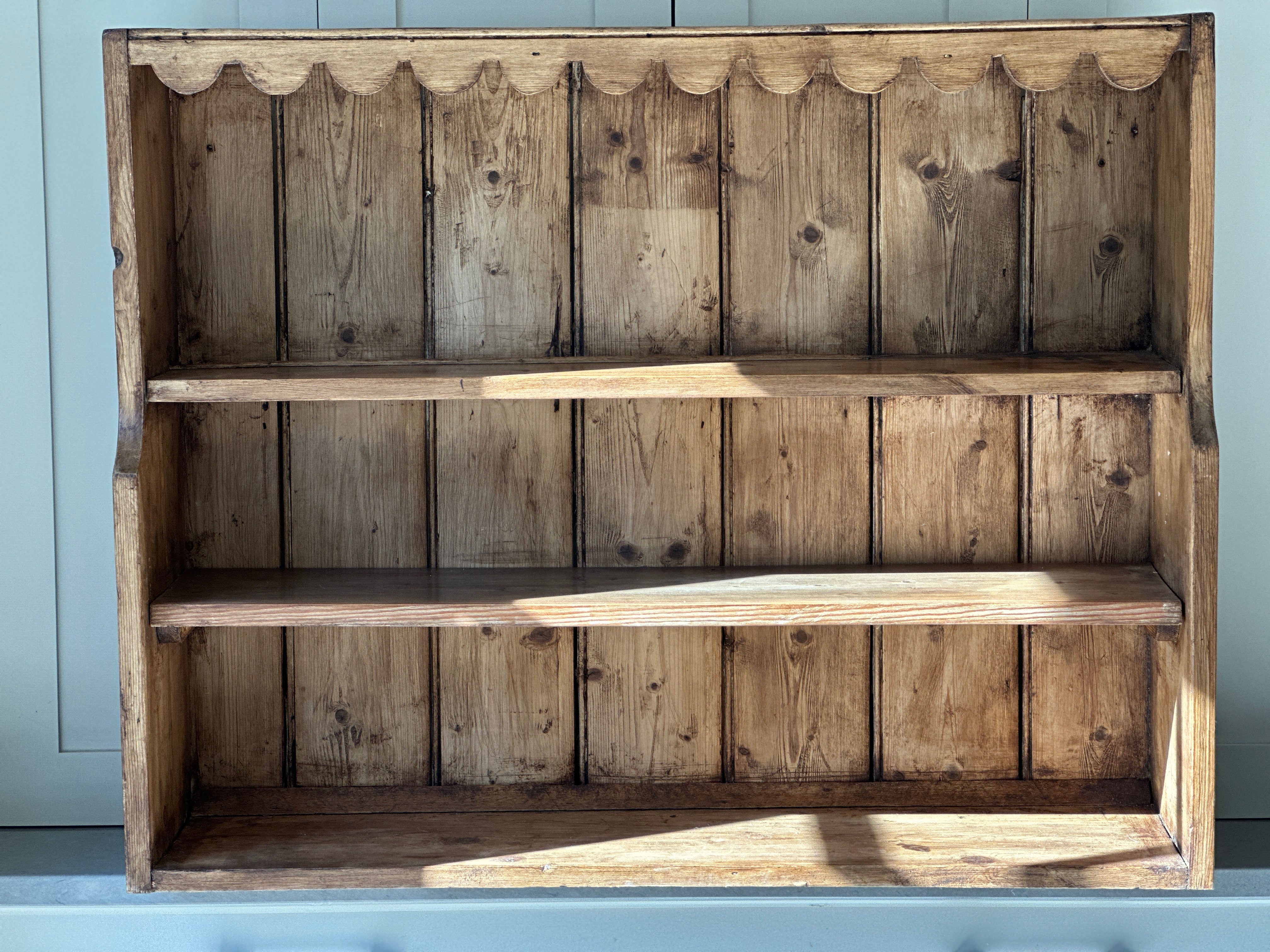 Golden Oak Hanging Shelves with Scallop Details