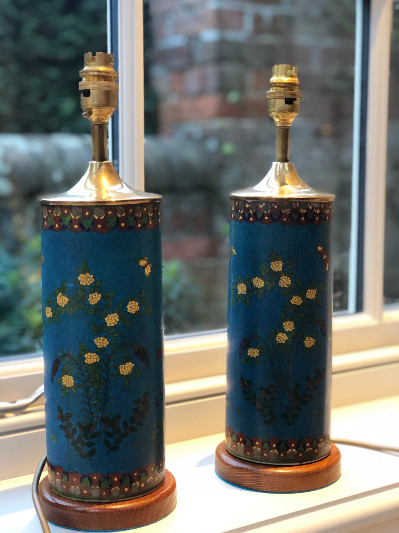 SOLD. Stunning  pair of late 19th Century Cloisonné lamps. 