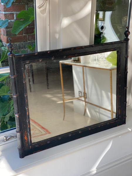 Painted French Faux Bamboo Mirror with Finials