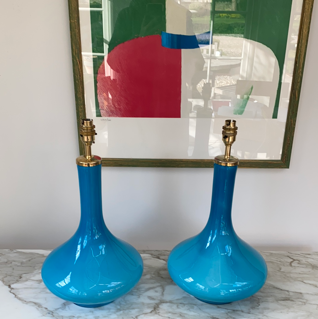 Pair of Vintage Holmegaard Table Lamps Turquoise