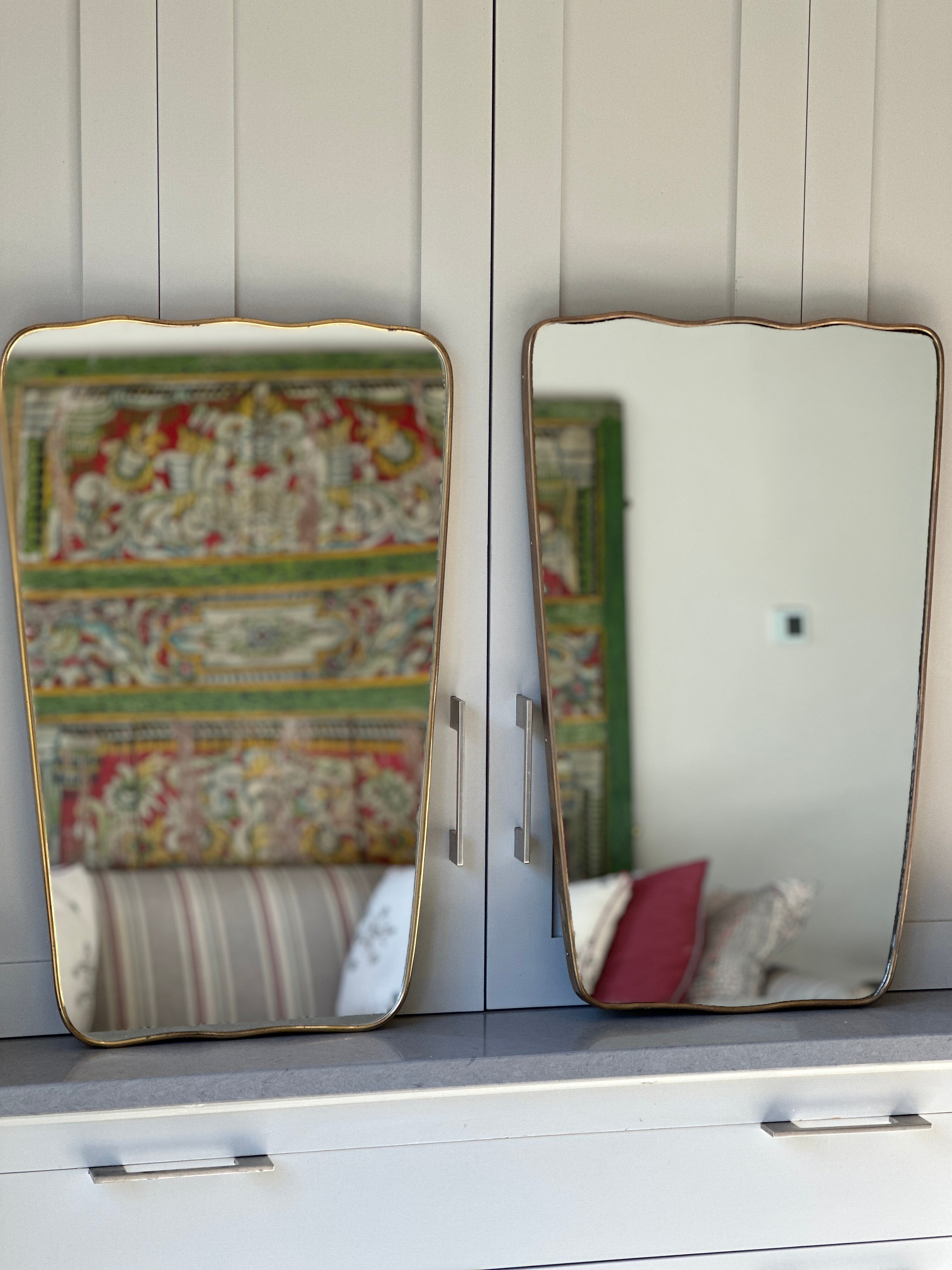 A Pair 1950s Italian Brass Mirrors with Wavy Edge