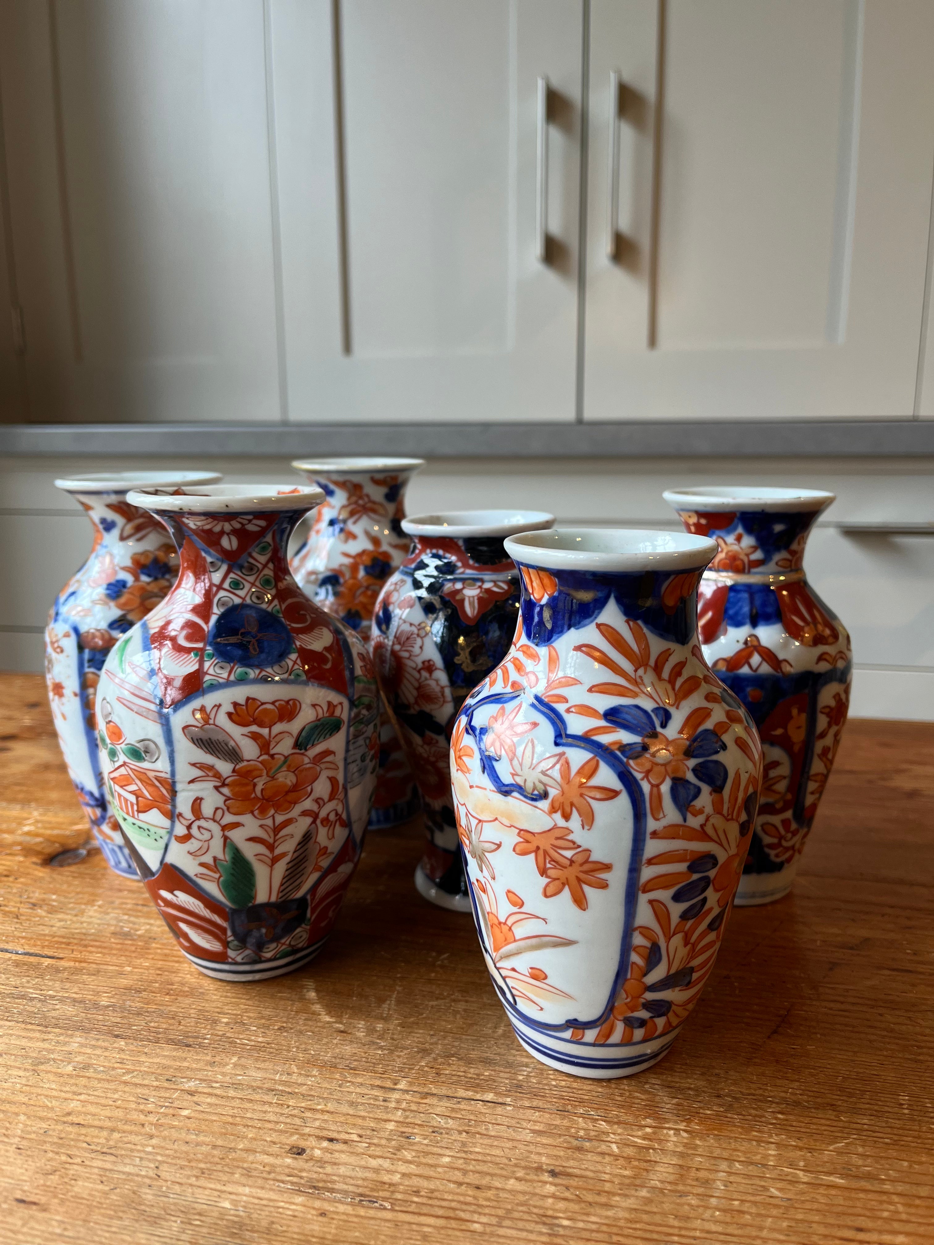 Collection of 6 Japanese Imari Vases