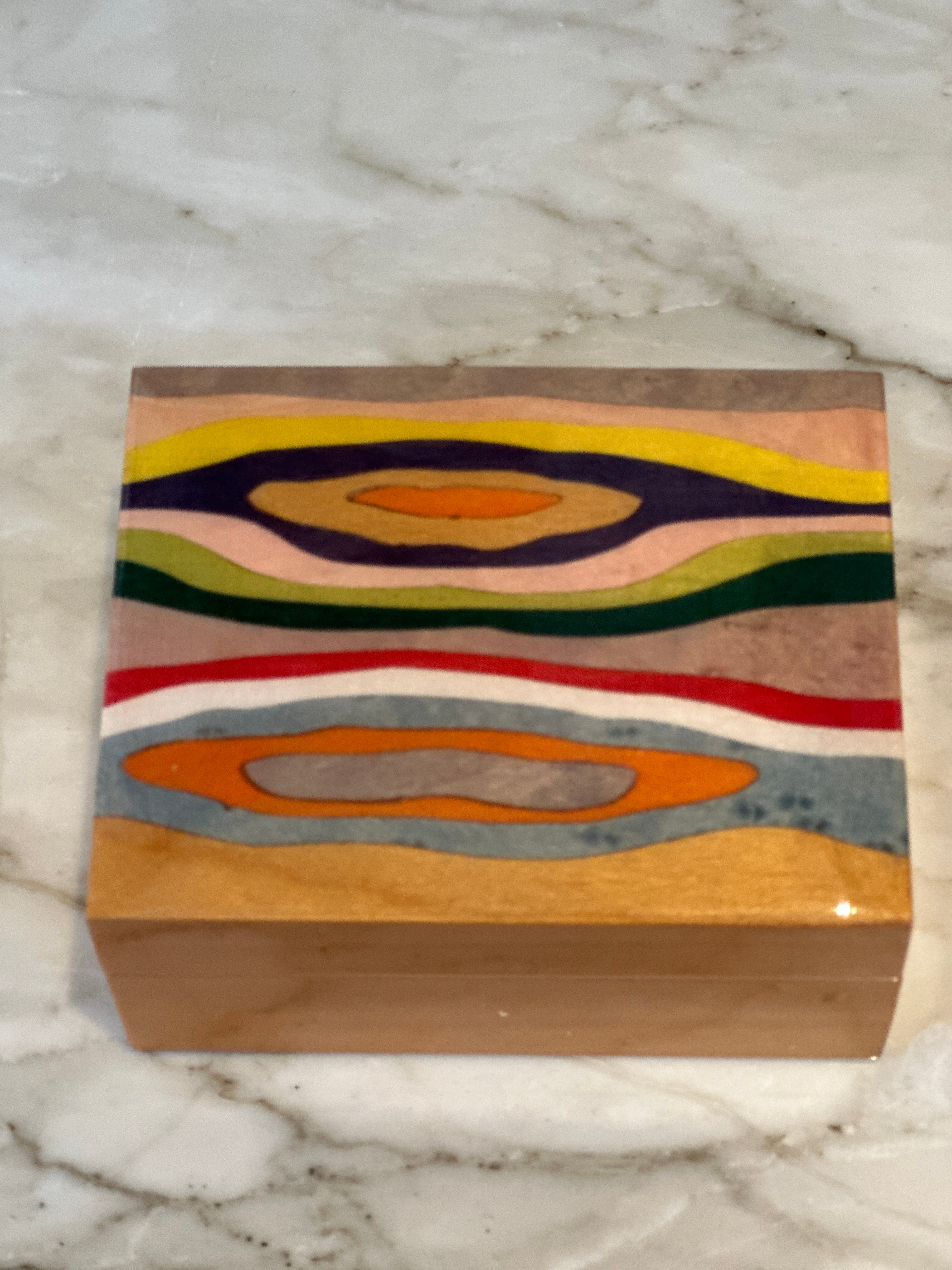 Small Marquetry Box - Rainbow Curved Orange