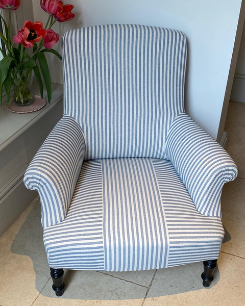 Lovely Napoleon III Chair in Blue and white Ticking