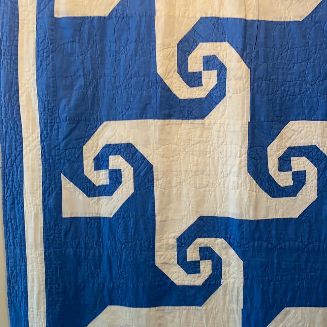 Beautiful Antique American Quilt 1890's  - Cobalt Blue & White