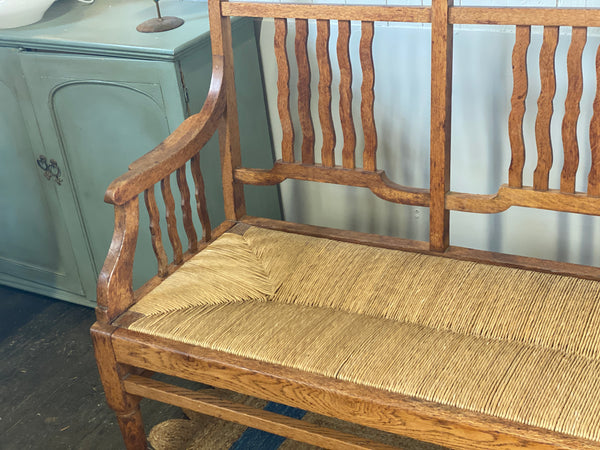 RE Fabulous Arts & Crafts Honeyed Oak & Rush Seat Bench